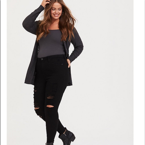 torrid Denim - Torrid Sky High Black Skinny Destructed Jeans 20